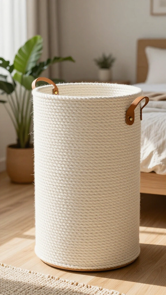Rope-covered laundry hamper