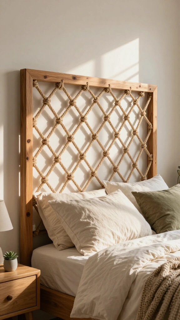 Rustic rope headboard accent