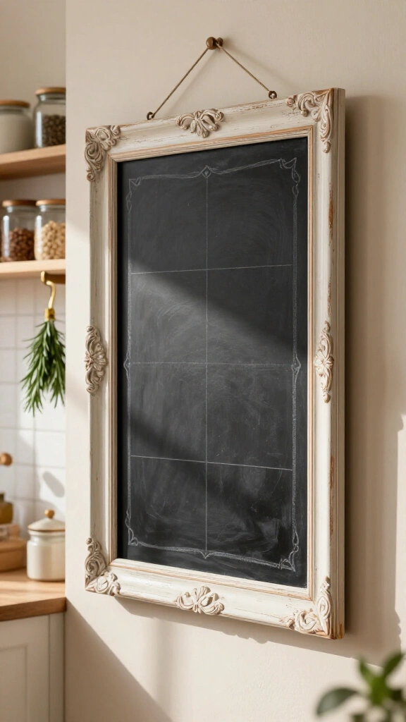 Framed chalkboard weekly menu board
