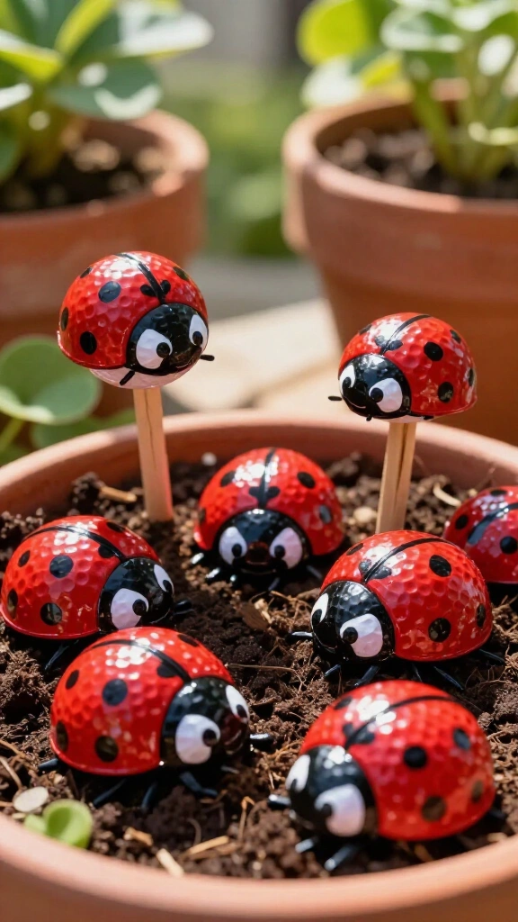 Painted golf ball ladybugs