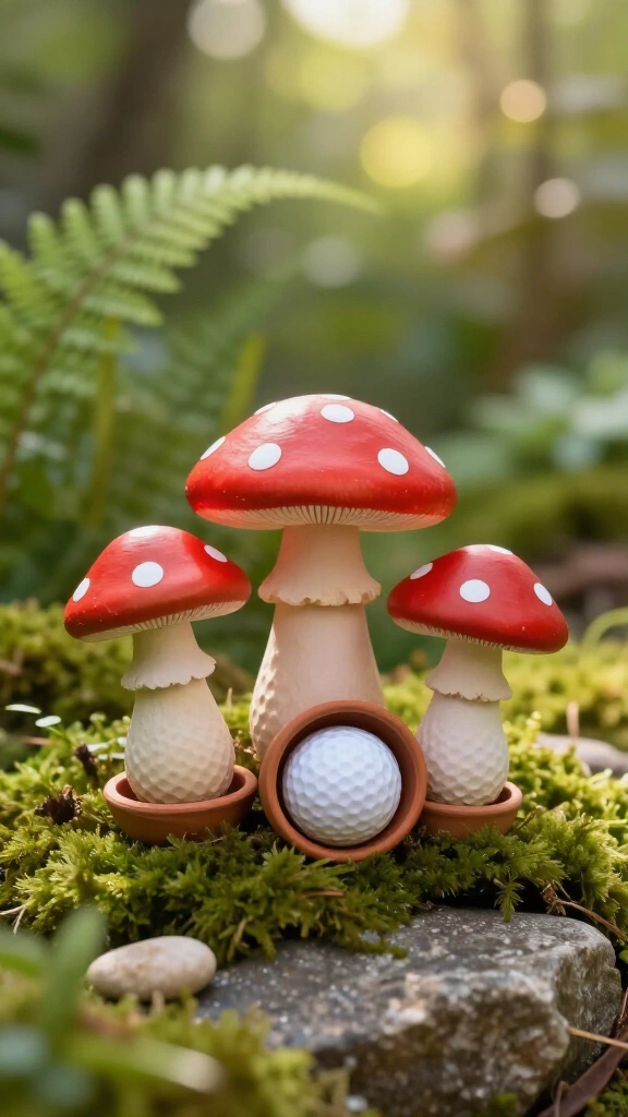 Golf ball garden critter mushrooms