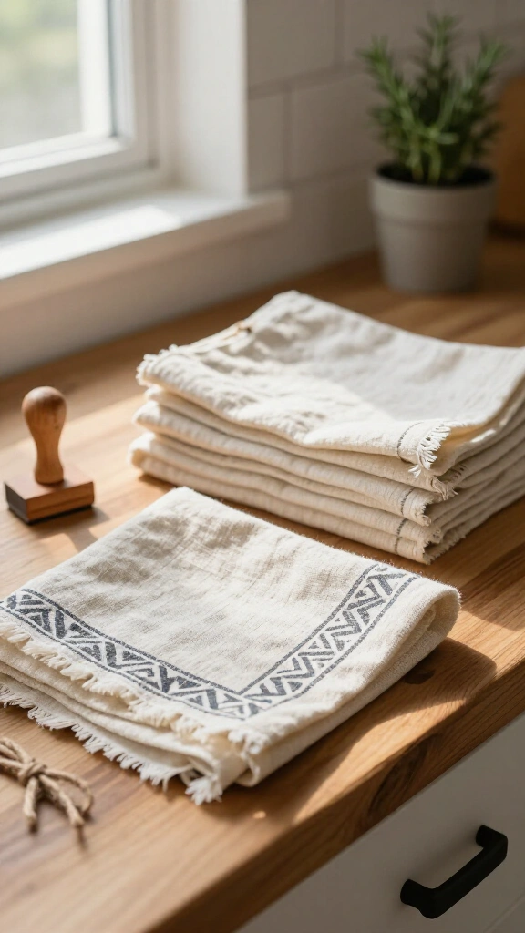 Hand-stenciled linen flour sack towels