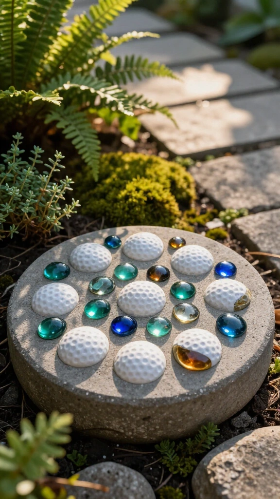 Golf ball mosaic stepping stone accents