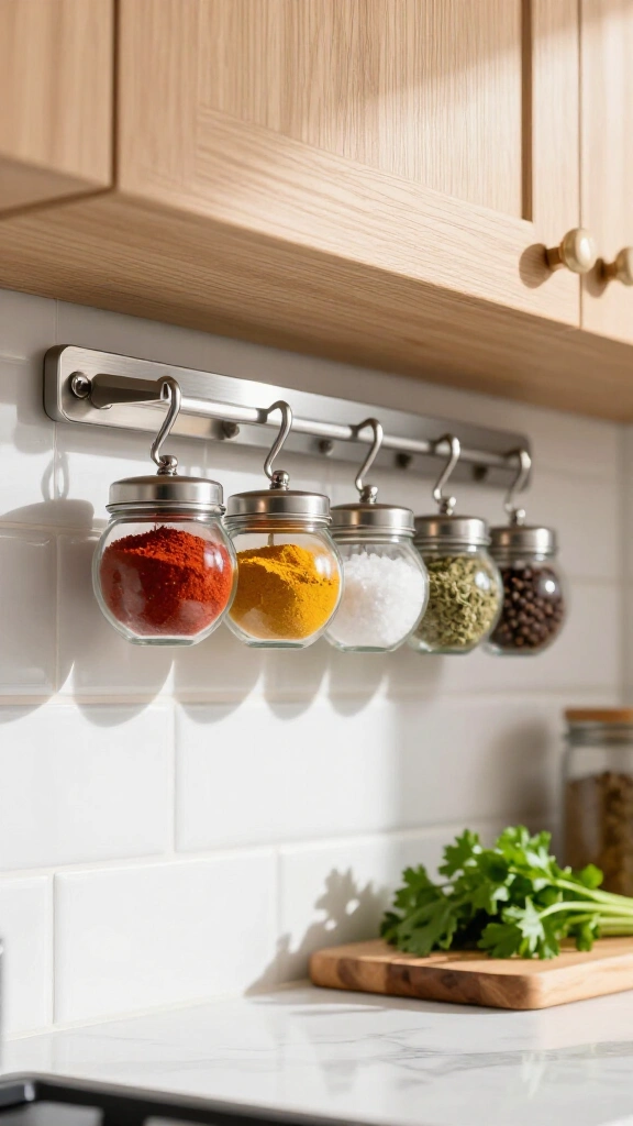 Hanging magnetic under-cabinet spice rack