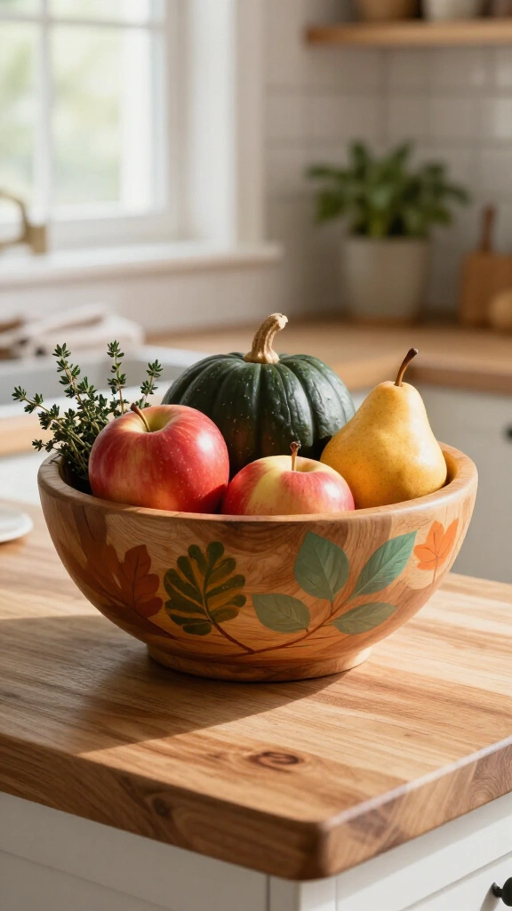 Seasonal wooden produce bowl