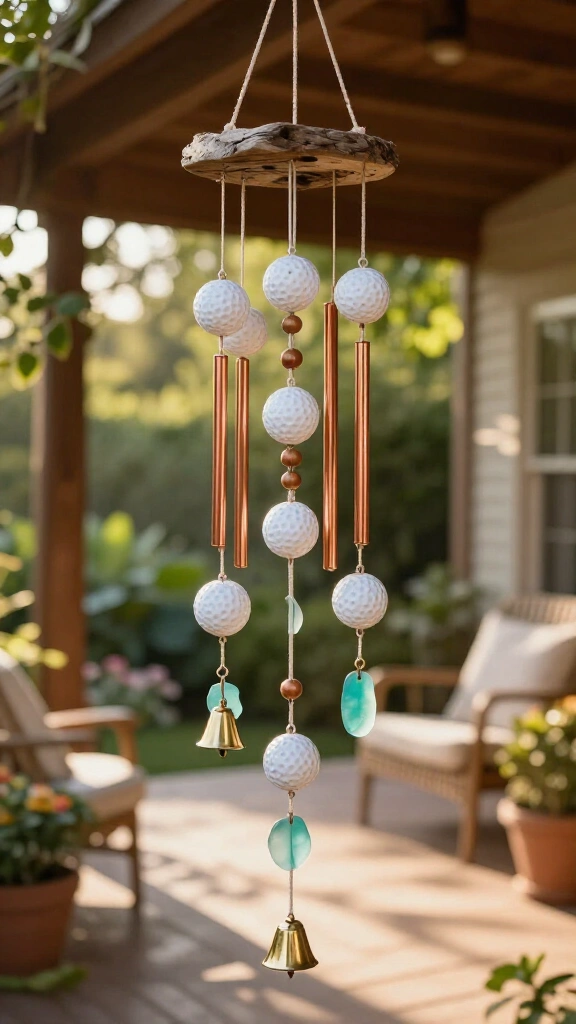 Outdoor golf ball wind chime elements