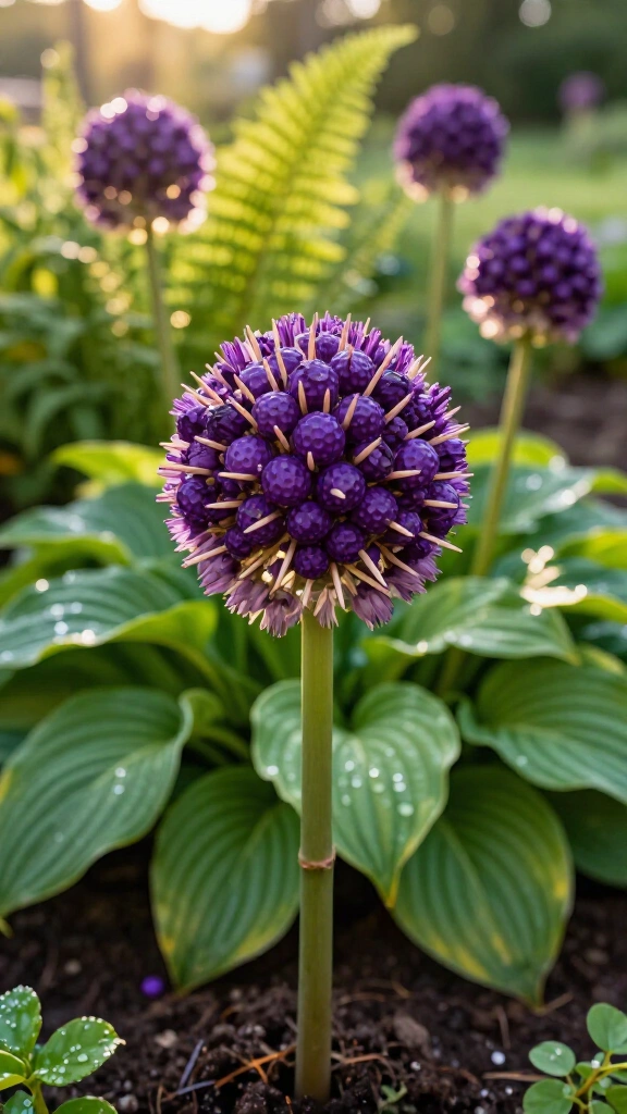 Golf ball allium flower heads