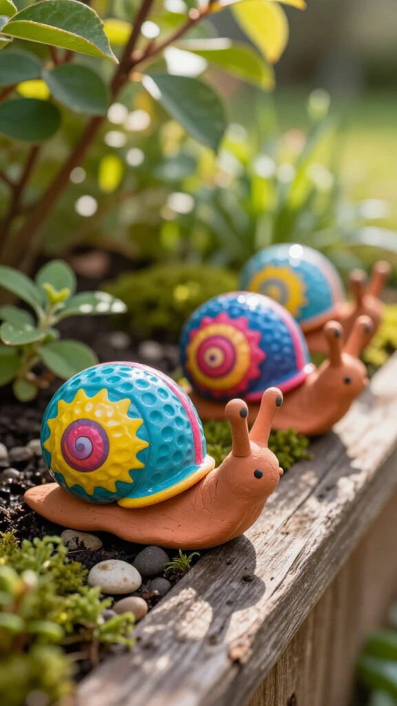 Golf ball snail shell garden statues