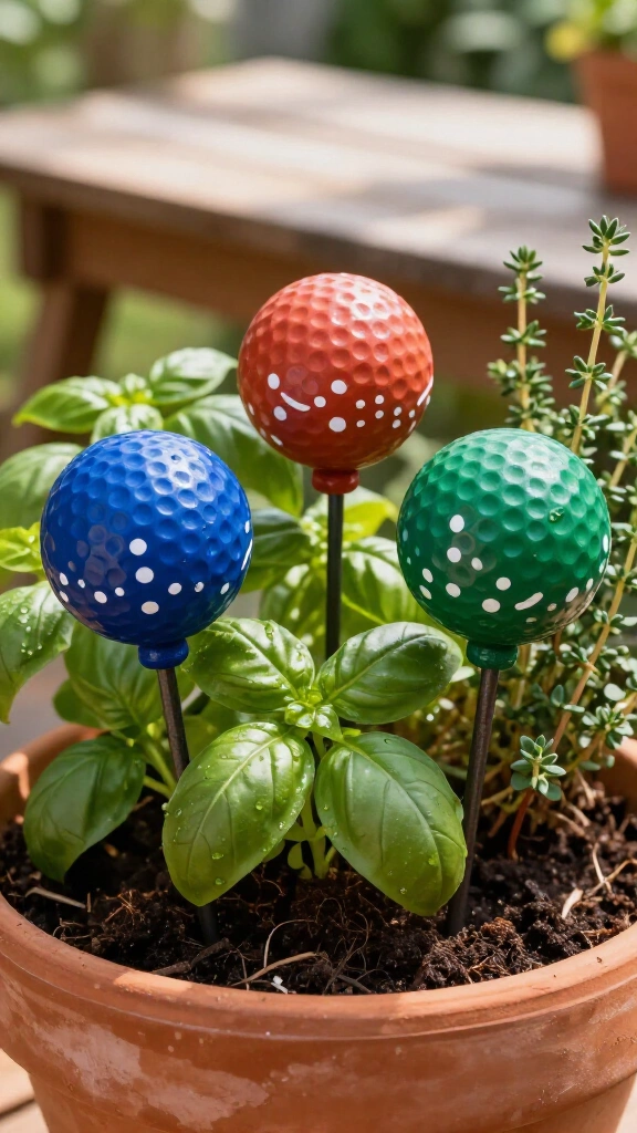Upcycled golf ball plant markers