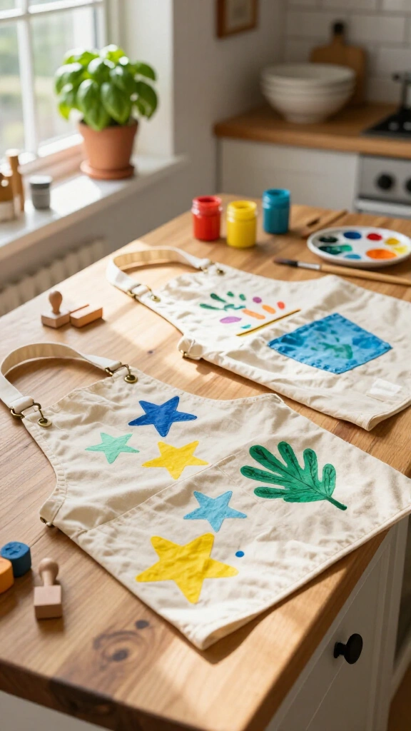 Kid-friendly canvas cooking aprons