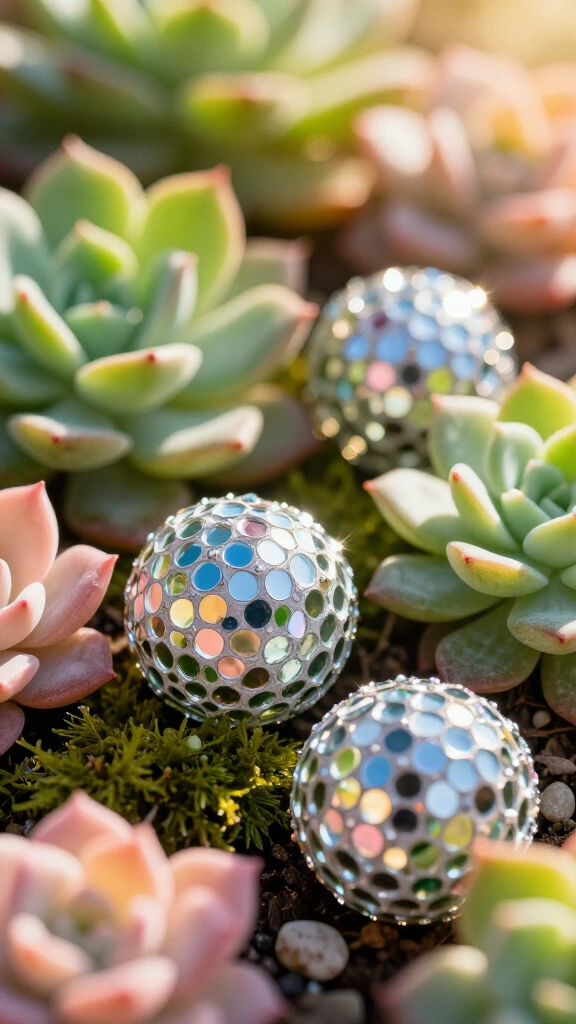 Glittering golf ball garden orbs