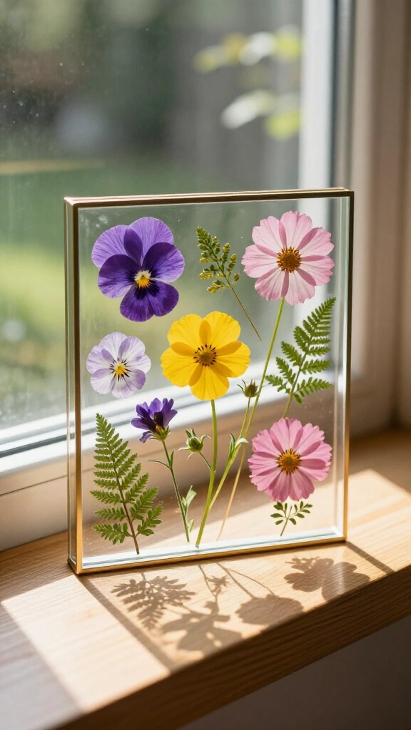 Pressed flower glass art