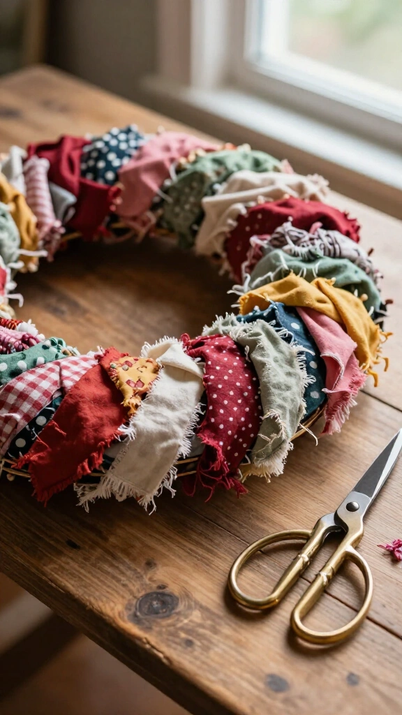 DIY fabric scrap wreath