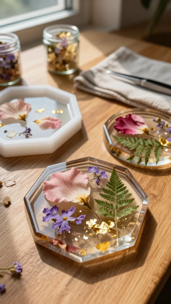 Dried flower resin coasters