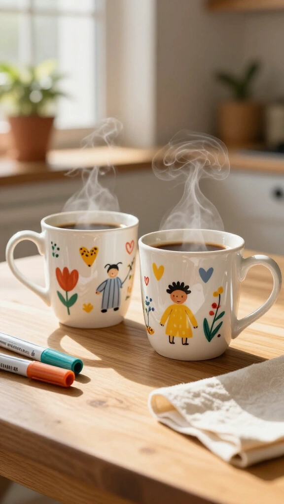 Matching painted coffee mugs