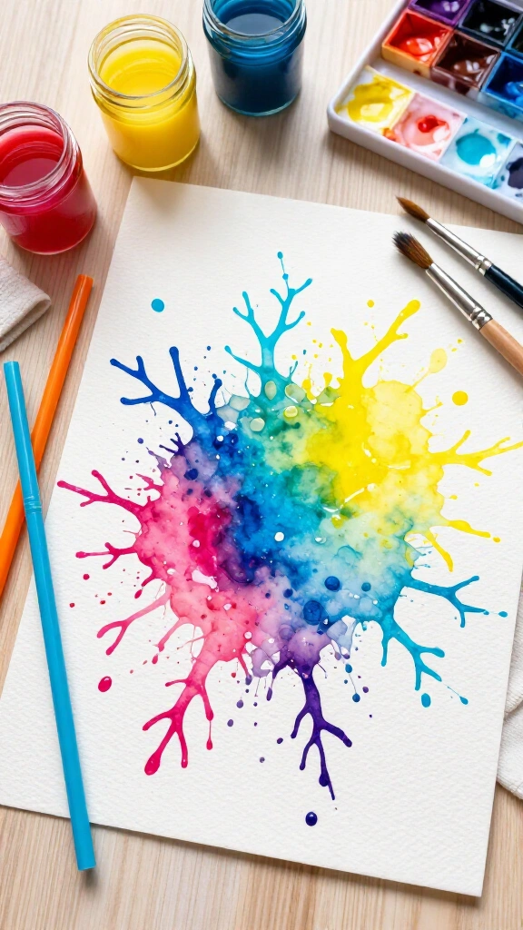 Watercolor straw paintings