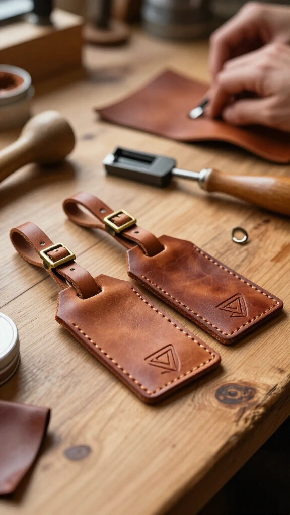 Leather stamped luggage tags