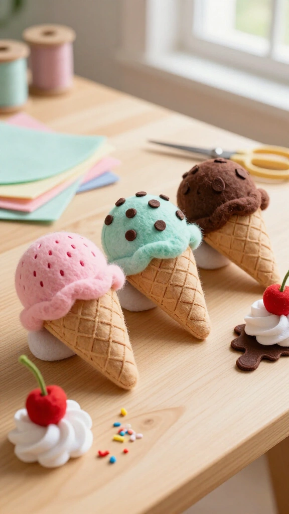 Felt ice cream play food set