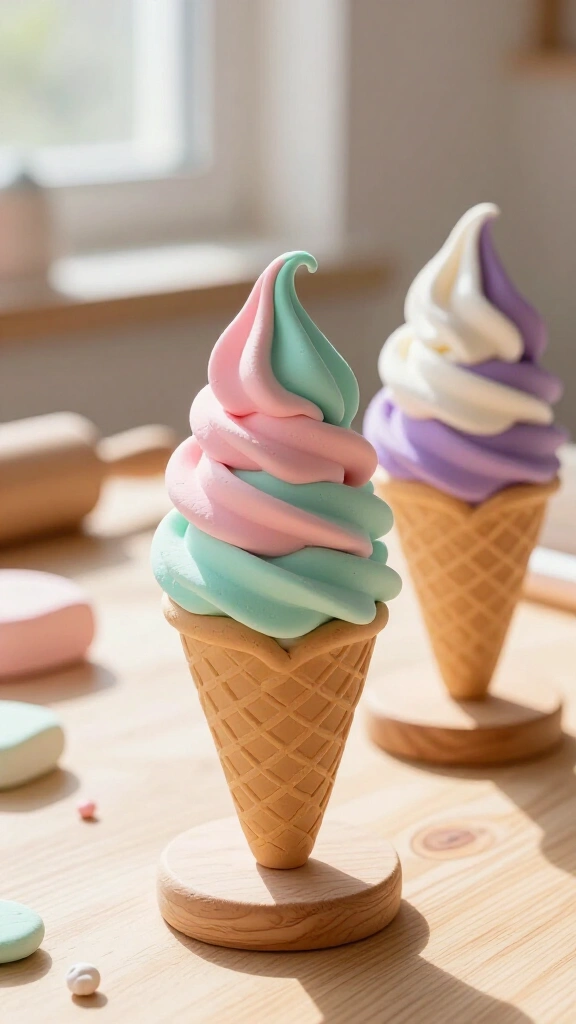 Foam clay sculpted ice cream cones