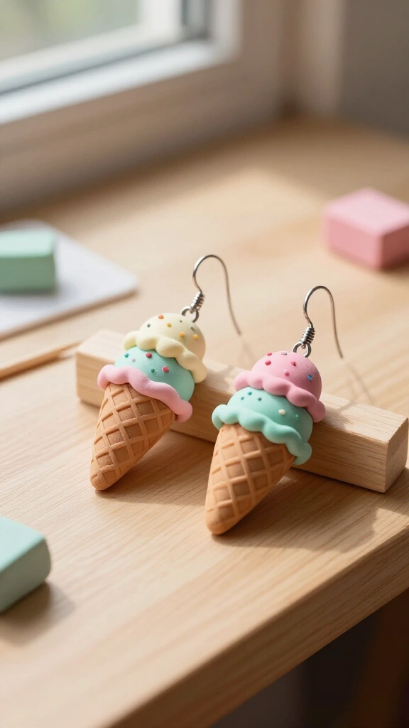 Polymer clay ice cream earrings
