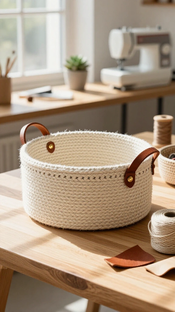 Coiled cotton rope baskets
