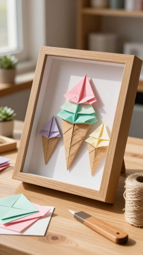 Origami paper ice cream cones