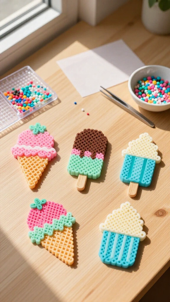 Perler bead ice cream pattern coasters