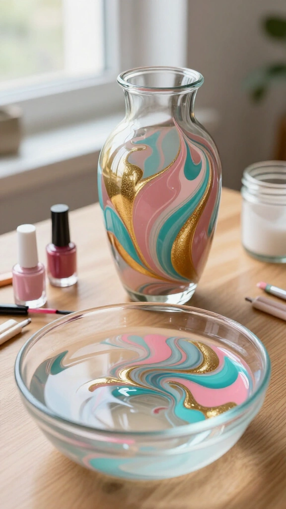 Marbled nail polish vases