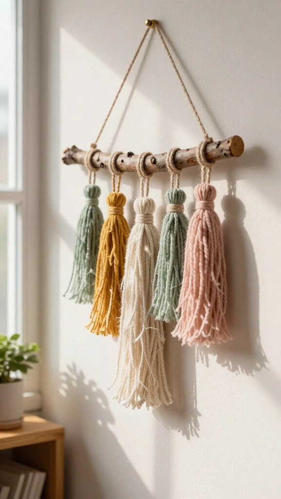 Simple fabric tassel wall hanging