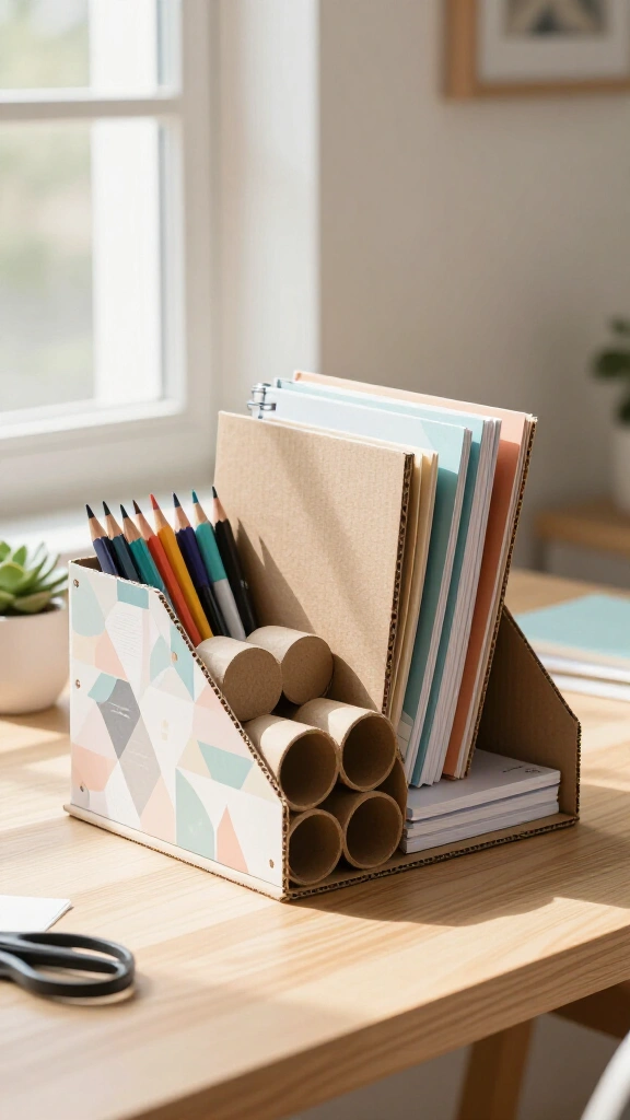 DIY cardboard desk organizer