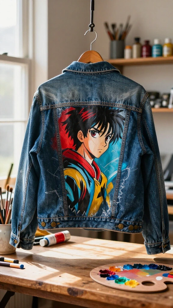 Hand-painted anime denim jacket