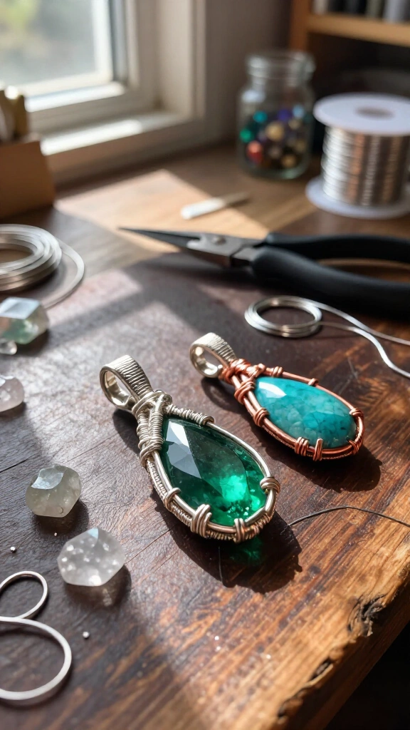Wire wrapped anime gemstone pendants