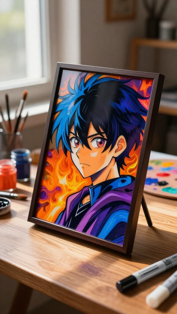 Painted glass anime wall art