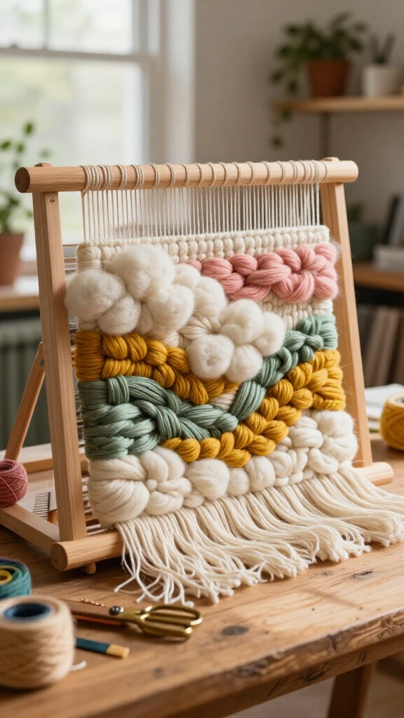 Frame loom tapestry weaving