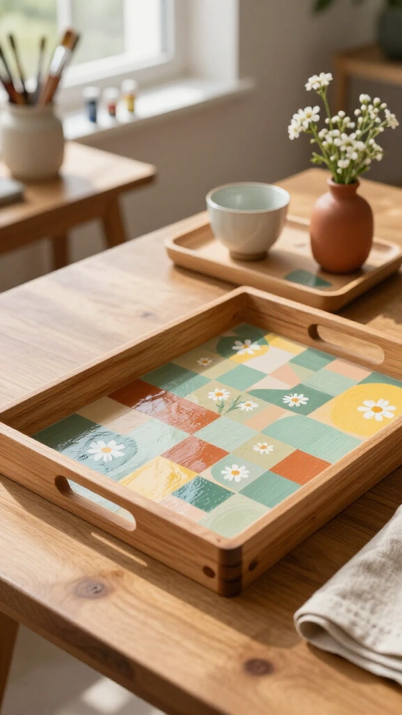 Hand-painted wooden trays