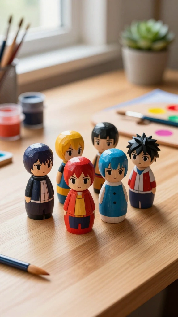 Anime character wooden peg dolls