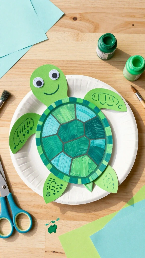 Paper plate handprint turtles