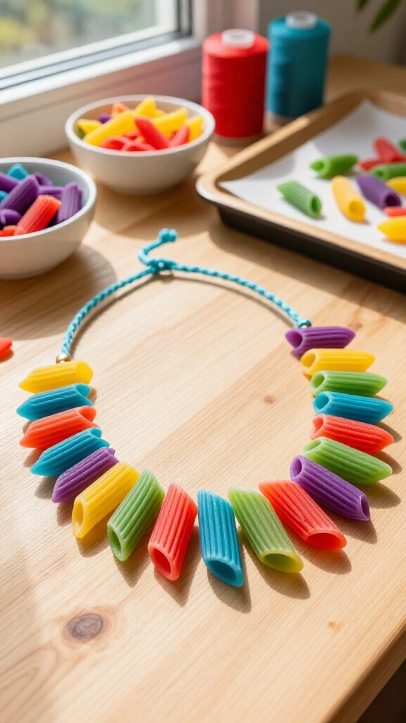 Rainbow pasta necklaces