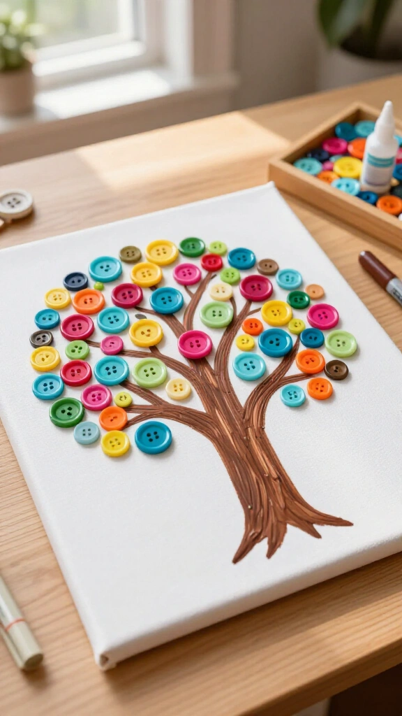 Button art canvas trees