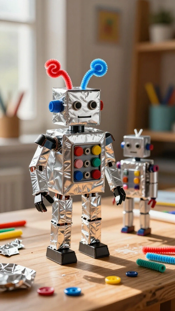 Aluminum foil sculptural robots