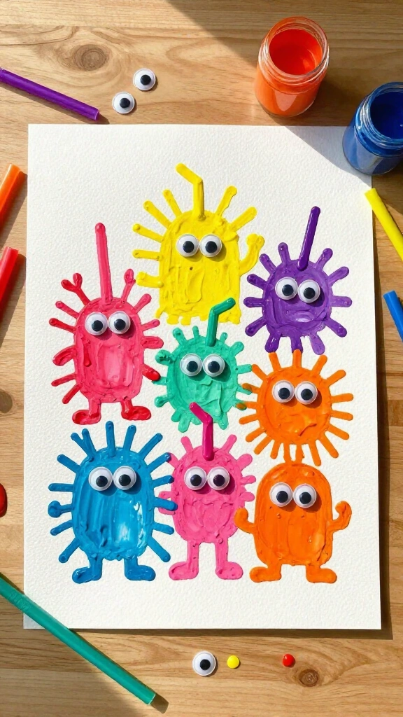 Straw-blown paint monster art