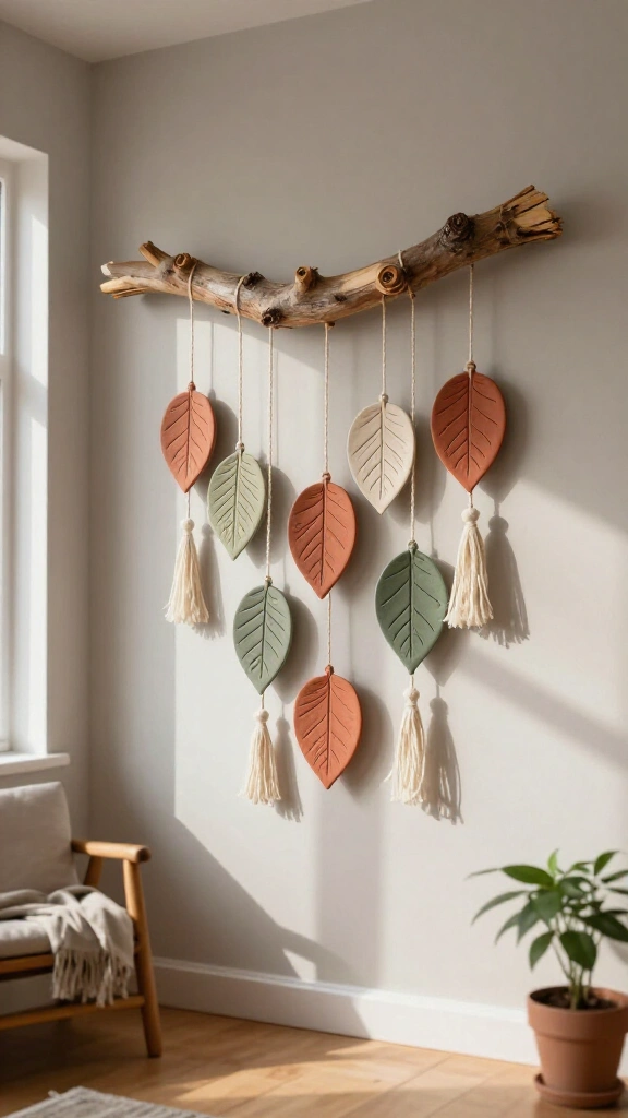 Rustic tree branch leaf display