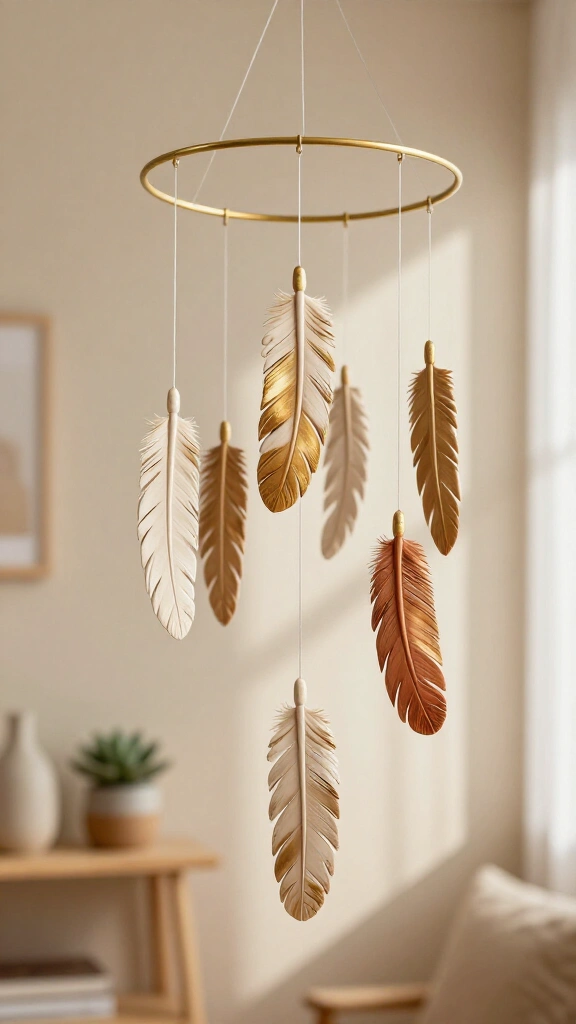 Polymer clay feather mobile