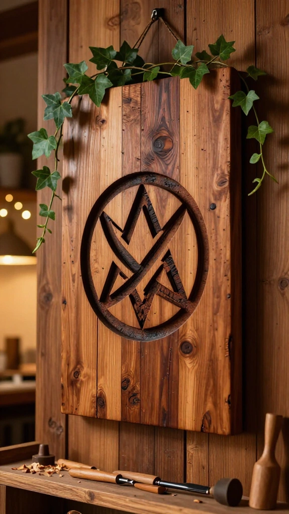 Theta-Delta wooden wall carving