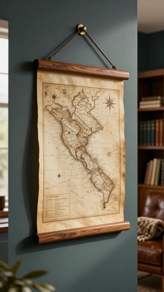 Vintage map wall scroll