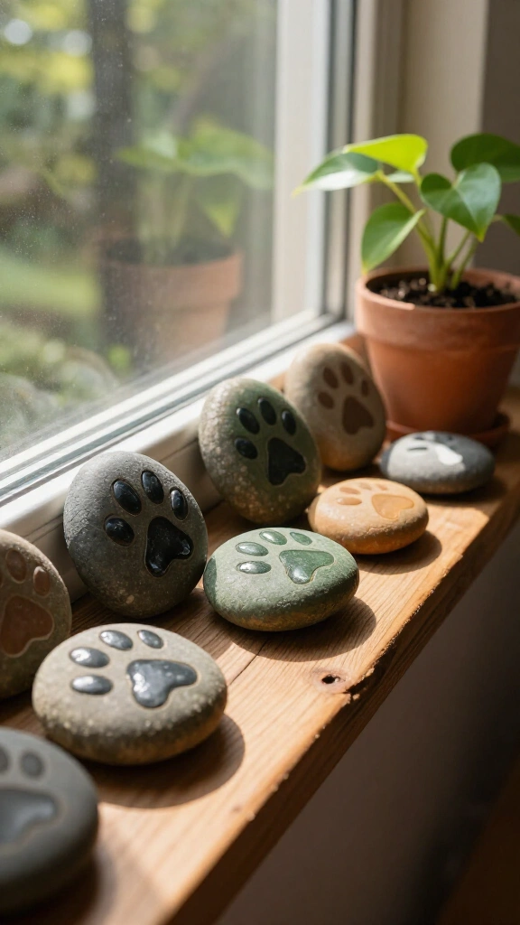 Painted river stone pawprints