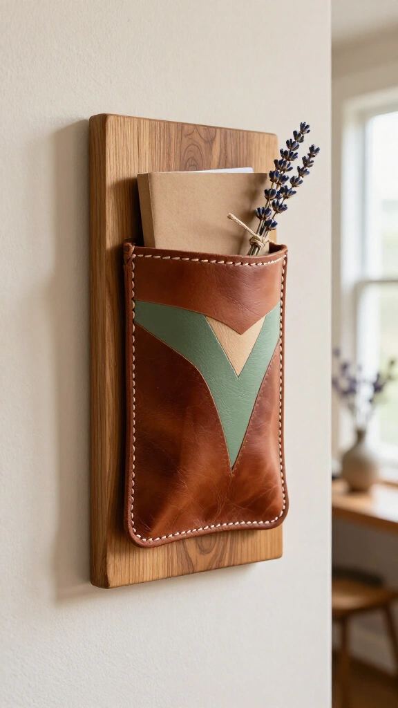 Painted leather wall pocket