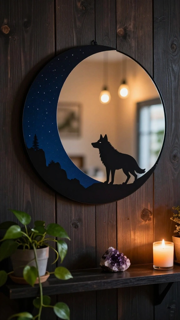 Crescent moon silhouette mirror