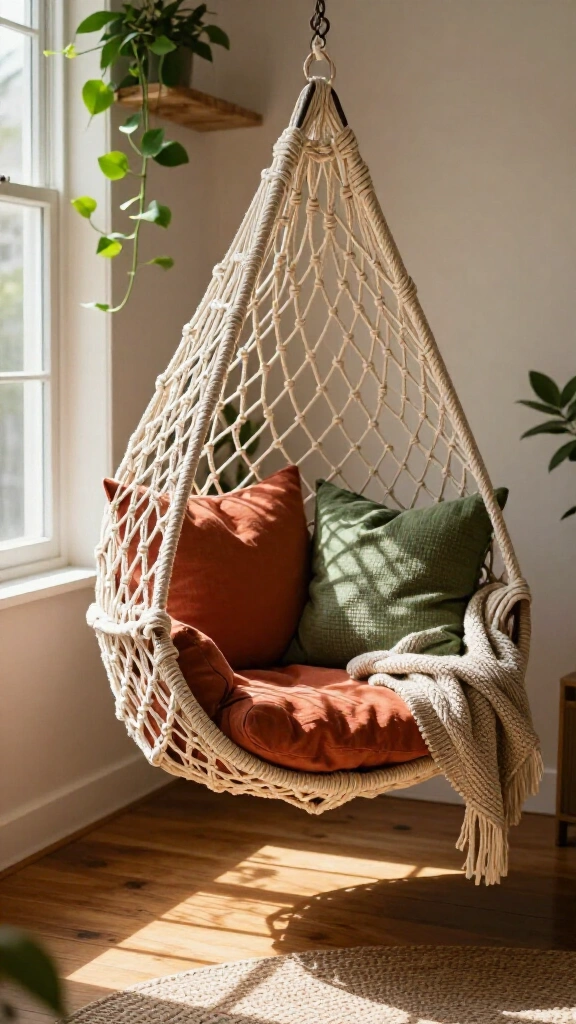 Macrame nest hanging chair accent