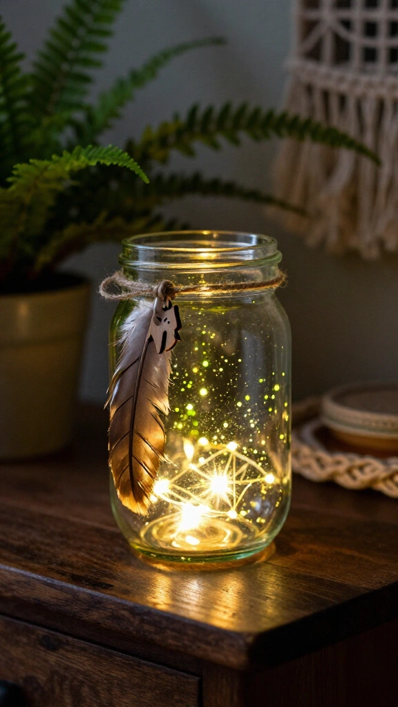 Glowing firefly mason jar lantern
